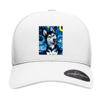 Happy Siberian Husky Portrait Starry Night Dog Art By Aja Seamless Cap | Artistshot