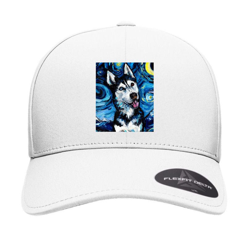 Happy Siberian Husky Portrait Starry Night Dog Art By Aja Seamless Cap by vucongha | Artistshot