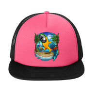 Blue And Gold Macaw Parrot Drinking Margaritas Vacation Bird T Shirt Foam Snapback Hat | Artistshot