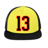 Number #13 Red Black Sports Jersey Birthday Lucky Number 13 Foam Snapback Hat | Artistshot