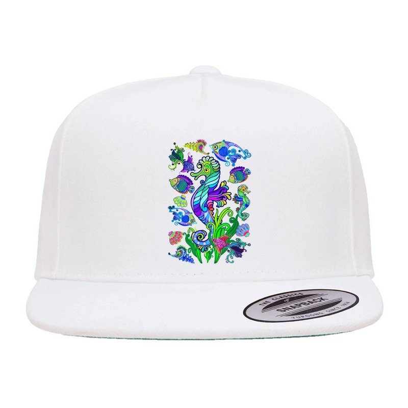 Marine Biologist Ocean Life Drawing Seahorse 5 Panel Snapback Cap | Artistshot