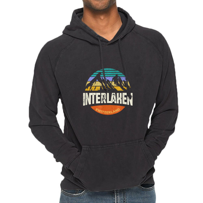 Interlaken Switzerland Vintage Mountain Sunset Vintage Hoodie by kamandhani | Artistshot