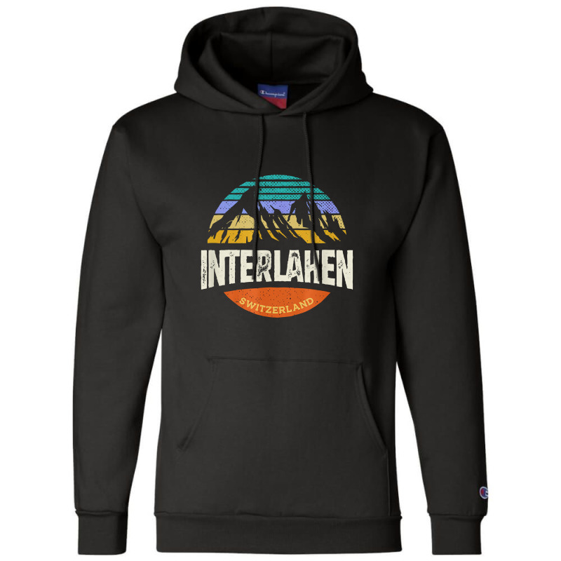 Interlaken Switzerland Vintage Mountain Sunset Champion Hoodie by kamandhani | Artistshot