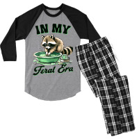 Funny Raccoon Saying In My Feral Era Men's 3/4 Sleeve Pajama Set | Artistshot