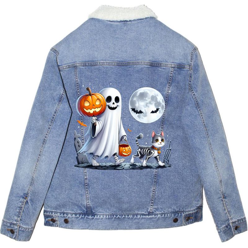 Halloween Ghost Cat Lovers Unisex Sherpa-lined Denim Jacket | Artistshot