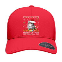 Merry Catmas Siberian Cat Ugly Sweater Christmas Santa Claus Long Slee Seamless Cap | Artistshot