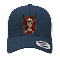 Bull Human Skull With Roses Yupoong Trucker Cap | Artistshot