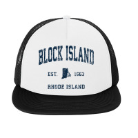 Block Island Rhode Island Ri Vintage Athletic Navy Sports De Foam Snapback Hat | Artistshot