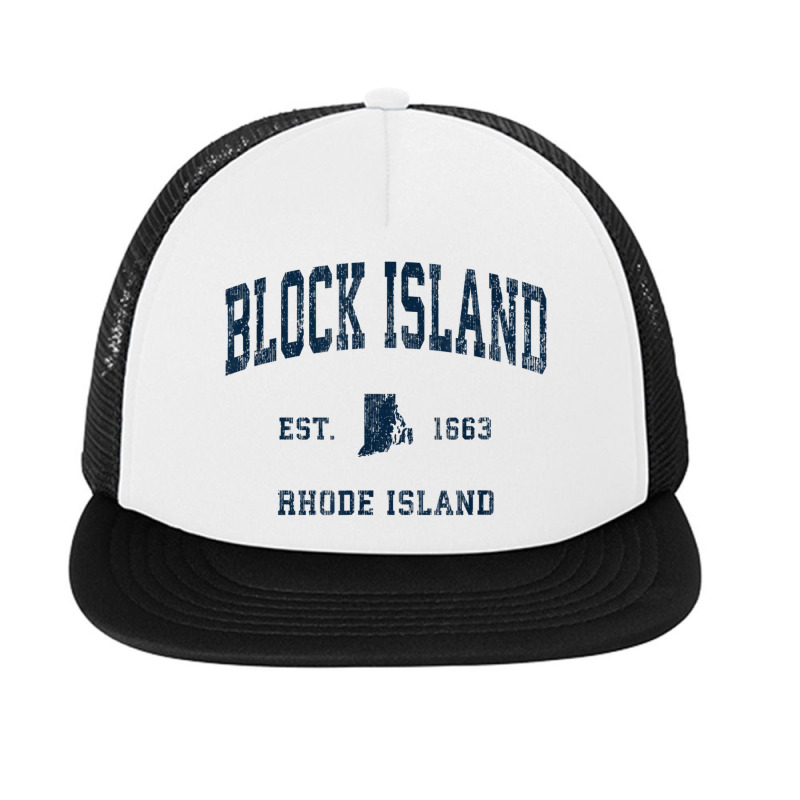 Block Island Rhode Island Ri Vintage Athletic Navy Sports De Foam Snapback hat by Clinical | Artistshot