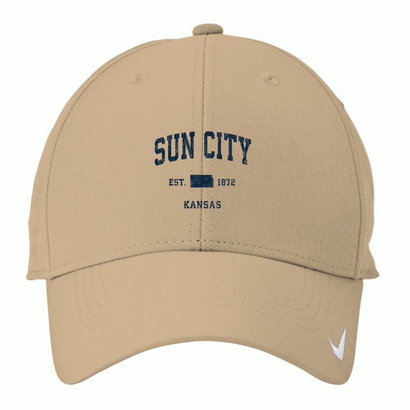 Sun City Kansas Ks Vintage Athletic Navy Sports Design Long Sleeve T S Nike Dri-fit Cap | Artistshot