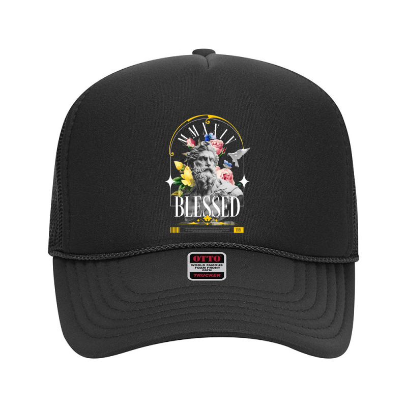 Blessed Statue And Floral Foam Trucker Hat | Artistshot