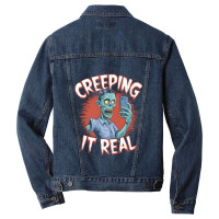 Creeping It Real Funny Zombie Selfie Design For Ha Men Denim Jacket | Artistshot