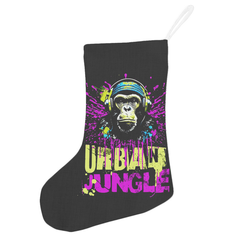 Urban Jungle Monkey In Headphones Street Art Holiday Stocking | Artistshot