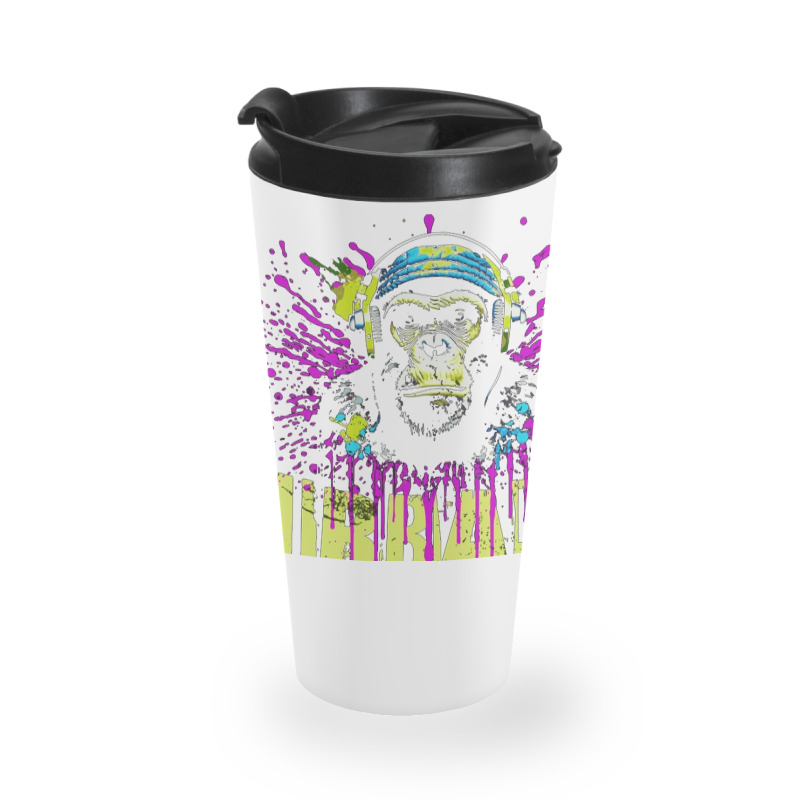 Urban Jungle Monkey In Headphones Street Art Travel Mug | Artistshot