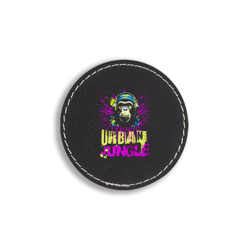 Urban Jungle Monkey In Headphones Street Art Round Leatherette Patch | Artistshot