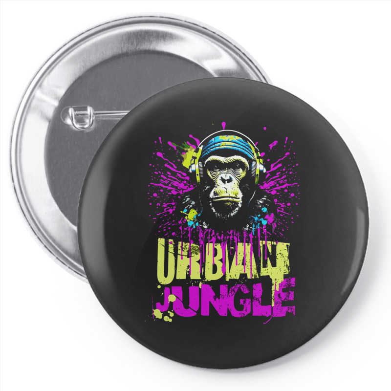 Urban Jungle Monkey In Headphones Street Art Pin-back Button | Artistshot