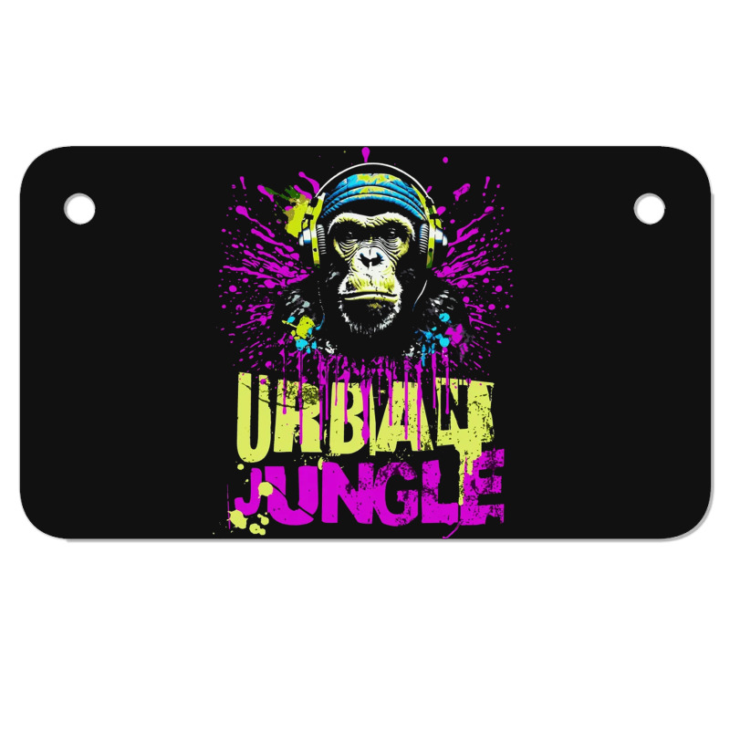 Urban Jungle Monkey In Headphones Street Art Motorcycle License Plate | Artistshot