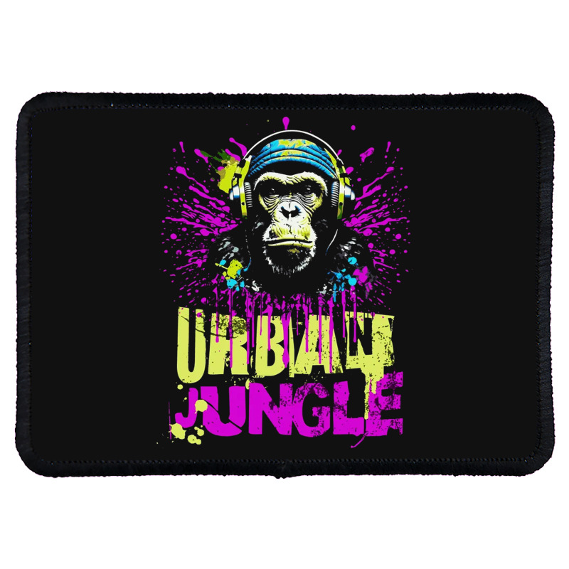 Urban Jungle Monkey In Headphones Street Art Rectangle Patch | Artistshot