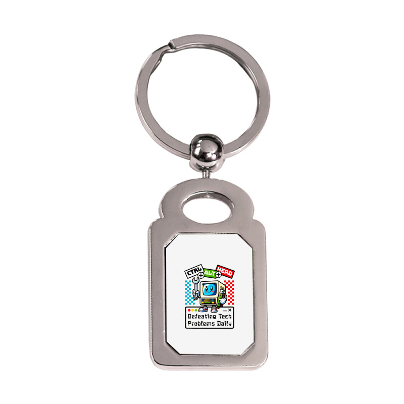 Retro Computer Master Cute Mascot Silver Rectangle Keychain | Artistshot