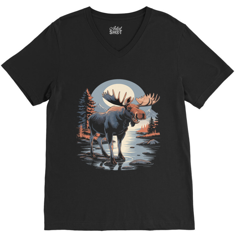 Moon Moose V-neck Tee | Artistshot