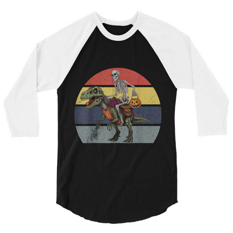 Skeleton Riding Mummy Dinosaur Halloween 3/4 Sleeve Shirt | Artistshot