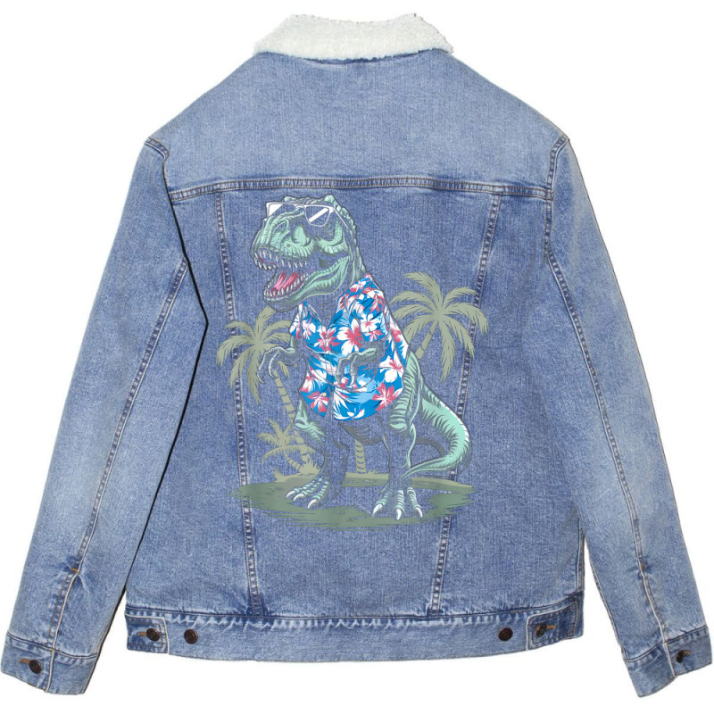 T-rex On Vacation Funny Dino Lover Island Unisex Sherpa-lined Denim Jacket | Artistshot