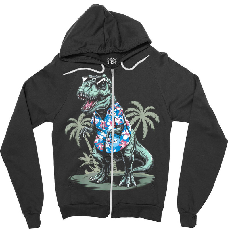 T-rex On Vacation Funny Dino Lover Island Zipper Hoodie | Artistshot