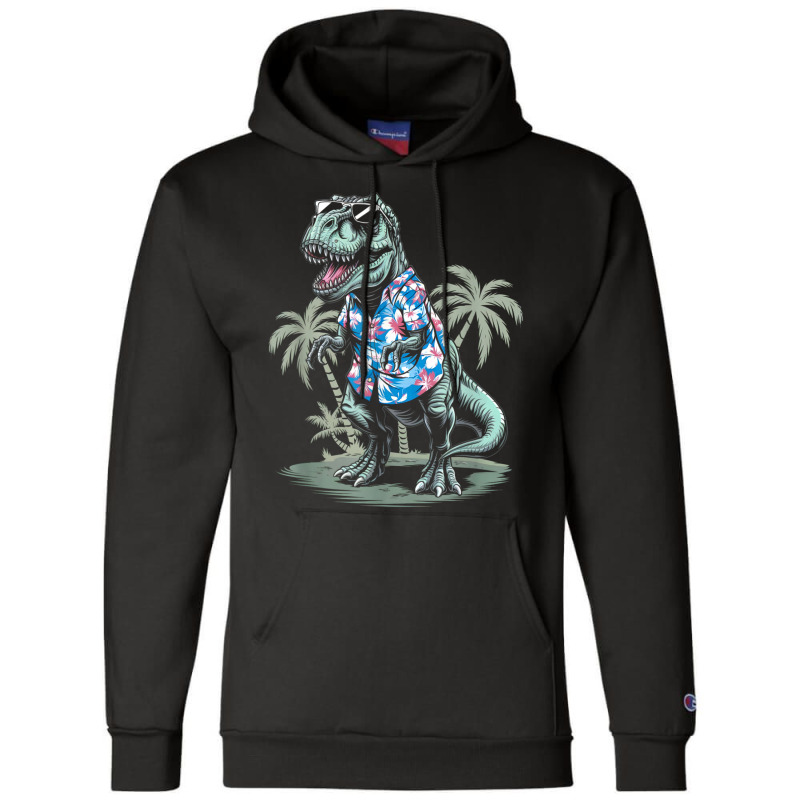 T-rex On Vacation Funny Dino Lover Island Champion Hoodie | Artistshot