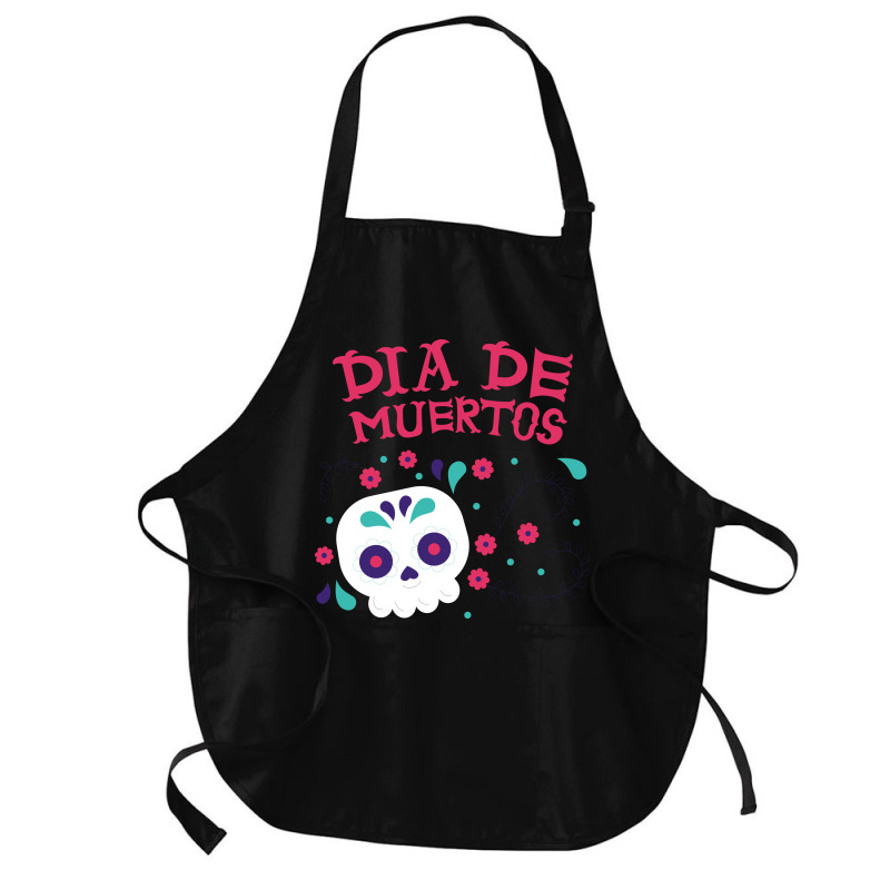 Dia De Muertos, Skull, Skulls, Skeleton, Flowers Medium-length Apron | Artistshot