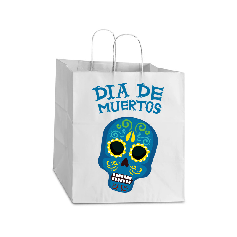 Dia De Muertos, Skull, Skuls, Skeleton, Flowers Take Out Paper Bag - 14 X 10 X 15 1/2 | Artistshot