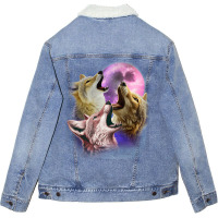 3 Jackals Howling At The Moon Unisex Sherpa-lined Denim Jacket | Artistshot