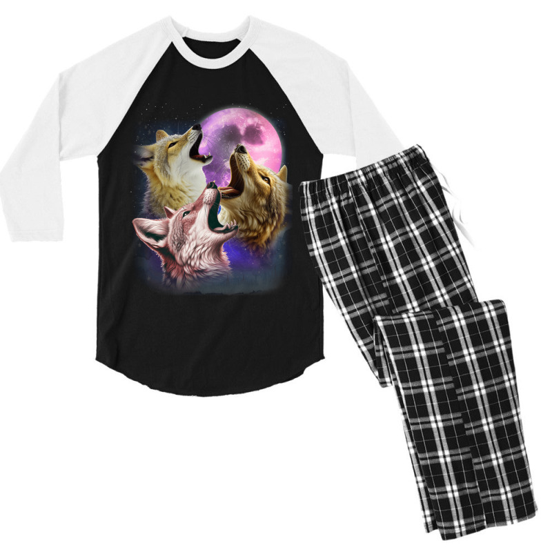 3 Jackals Howling At The Moon Men's 3/4 Sleeve Pajama Set | Artistshot