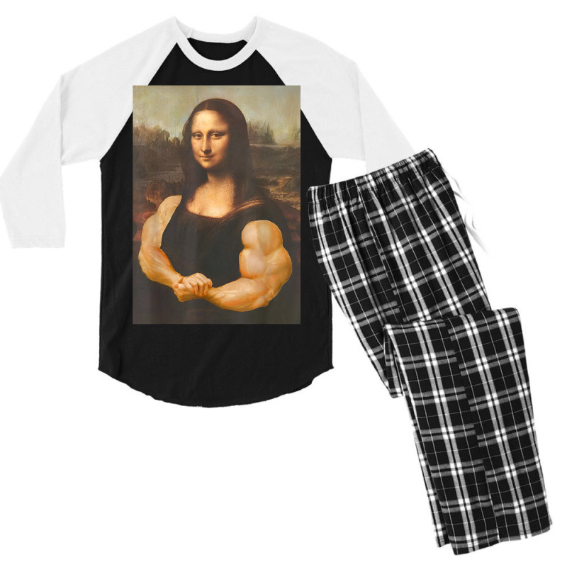 Funny Mona Lisa Bodybuilding Men's 3/4 Sleeve Pajama Set | Artistshot