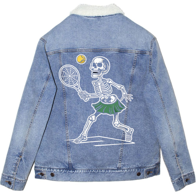 Spooky Tennis Halloween Skeleton Unisex Sherpa-lined Denim Jacket | Artistshot