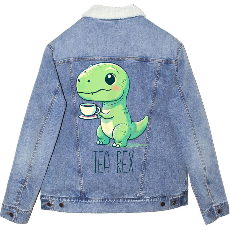 Tyrannosaurs Rex Cute Funny Sip Tea Unisex Sherpa-lined Denim Jacket | Artistshot