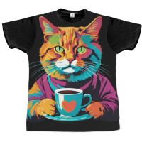 Coffee Addict Funny Cat Milk Graphic T-shirt | Artistshot