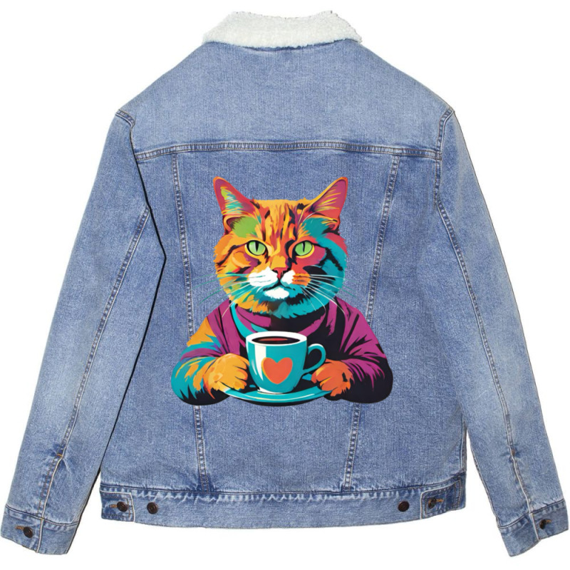 Coffee Addict Funny Cat Milk Unisex Sherpa-lined Denim Jacket | Artistshot