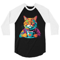 Coffee Addict Funny Cat Milk 3/4 Sleeve Shirt | Artistshot