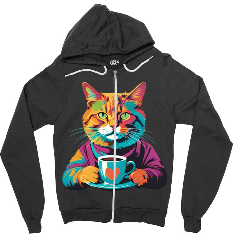 Coffee Addict Funny Cat Milk Zipper Hoodie | Artistshot