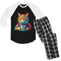 Coffee Addict Funny Cat Milk Men's 3/4 Sleeve Pajama Set | Artistshot