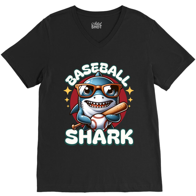 Funny Baseball Shark V-neck Tee | Artistshot