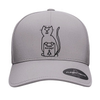 Cute Christmas Cat Says Happy Holidays Line Drawing Seamless Cap | Artistshot