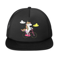 Funny Unicorn On Bike Work Out Biker Foam Snapback Hat | Artistshot