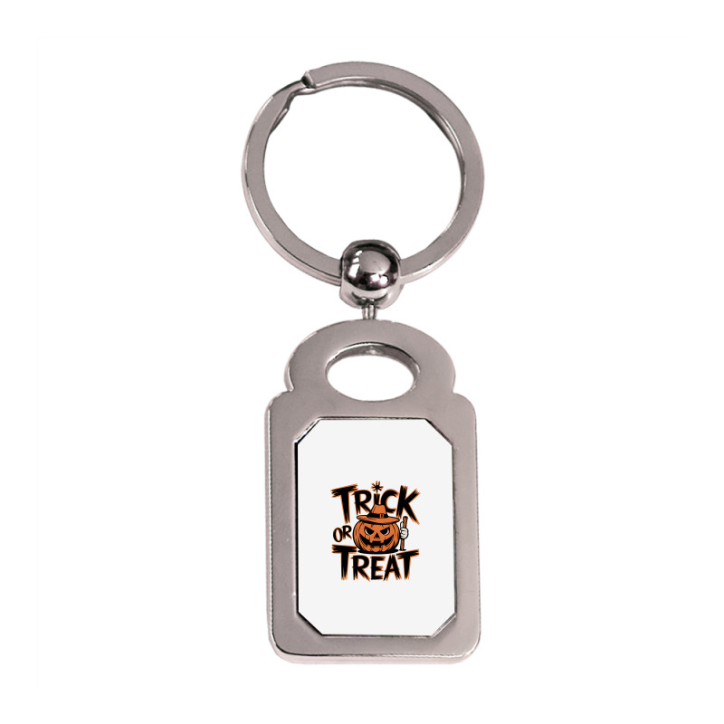 Quotes Trick Or Treat Halloween 3 Silver Rectangle Keychain | Artistshot