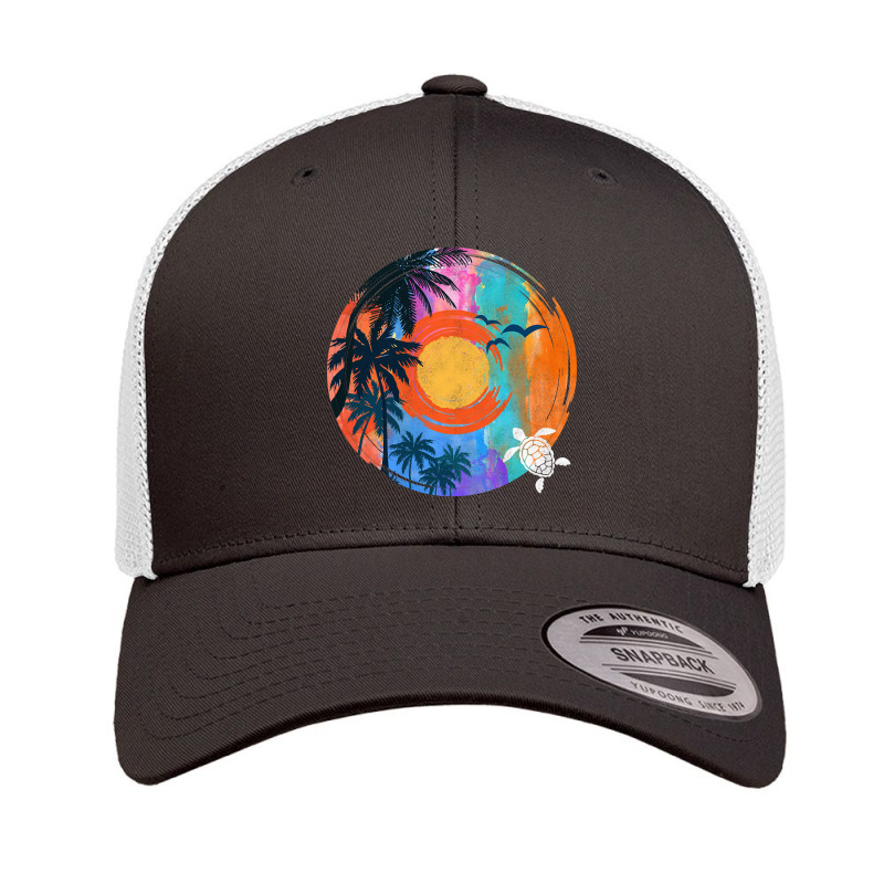 Beach Sunset Summer Distressed Sunshine Hawaiian Palm Tree And Turtle Retro Trucker Cap | Artistshot