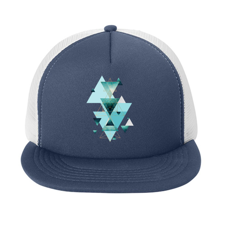 Geometric Triangle Compilation In Teal Foam Snapback Hat | Artistshot