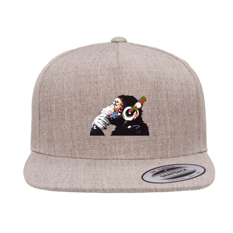 Banksy Dj Monkey Thinker 5 panel snapback cap by cm-arts | Artistshot