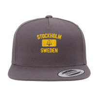 Stockholm Sweden Trident Gym Style Distressed Yellow Print 5 Panel Snapback Cap | Artistshot