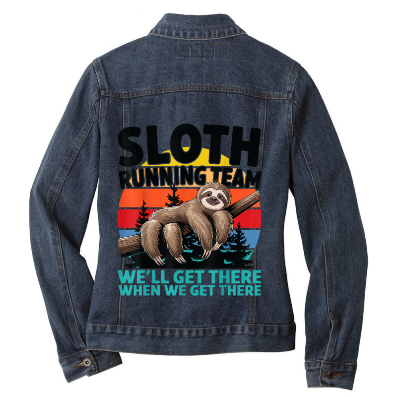 Funny Sloth Running Team Ladies Denim Jacket by Teresa Simmons | Artistshot