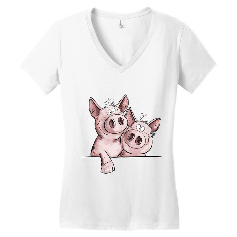 Funny Pig Duo Women's V-Neck T-Shirt by ERNESTO GUANCIA | Artistshot